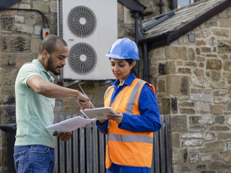 An expert talking to a householder about their homes energy 