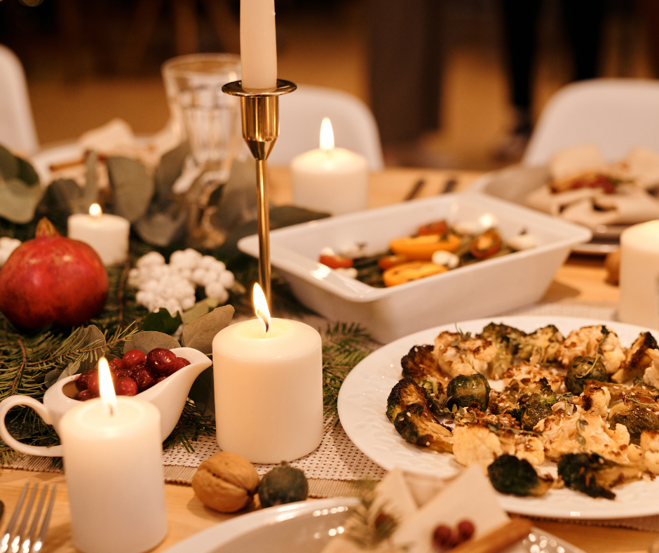 Christmas table set for dinner