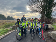 Children from Northgate Primary School on their bikes with Cllr Wilkins posing on the new cycle route between Linham Rd and Bridgwater docks.
