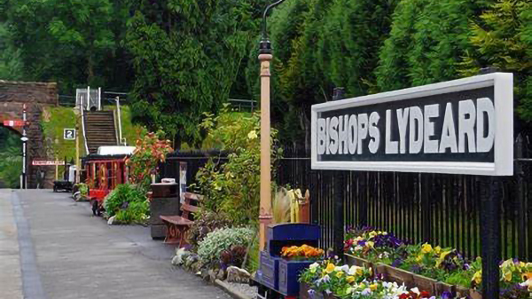 A view of the platform at Bishops Lydeard Railway station.