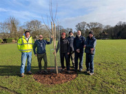L-R: Andy Turner, Cllr Crisfield, Angela Morley & Town Rangers Gary, Trevor, Danny Tree planting at Collett Park.