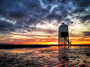 Burnham lower lighthouse in the sunset.