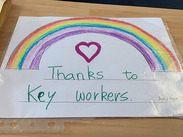 Hand-drawn picture of a rainbow and a heart, captioned: 'Thanks to Key Workers'.