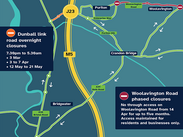 Map detailing Woolavington Road closures between the Enterprise Way roundabout and Woolavington Village.