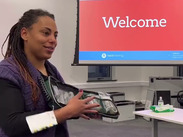 First Aid trainer demonstrating First Aid kit at a training course.