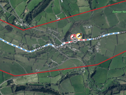Aerial map of the B3224 / Church Hill in Exford, detailing the roadworks and closure.