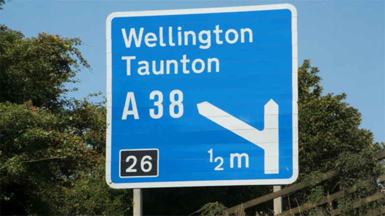 M5 Junction 26 sign for Taunton/Wellington.