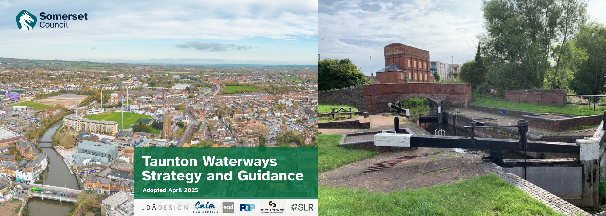 Taunton Waterways Strategy and Guidance front cover (left) and Firepool Lock, Taunton (right).