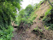 Chinnock Hollow with large landslide covering the road.