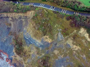 Aerial view of the coastal erosion on the B3191 Cleeve Hill near Watchet.