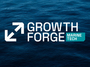 Growth Forge Marine Tech logo over ocean waves.