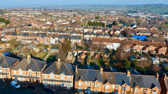 Overhead urbanscape of Yeovil, Somerset.