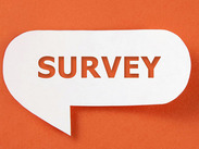 Orange image saying survey in orange font in a white shape.