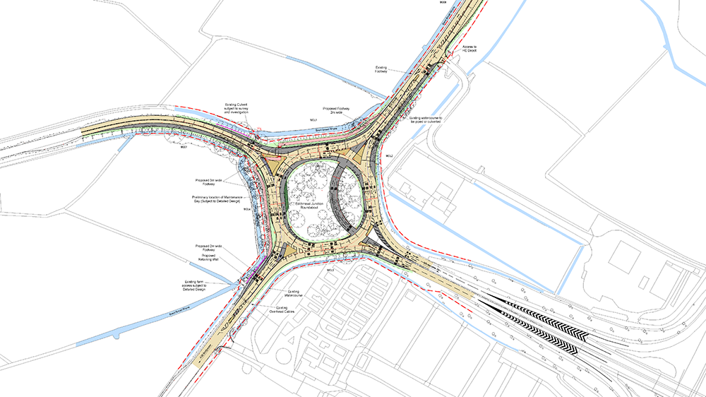Technical drawing of the improvement plans at Edithmead roundabout.