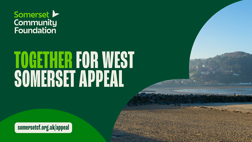 Somerset Community Foundation graphic featuring part of Somerset's coastline, captioned: 'Together for West Somerset Appeal'.