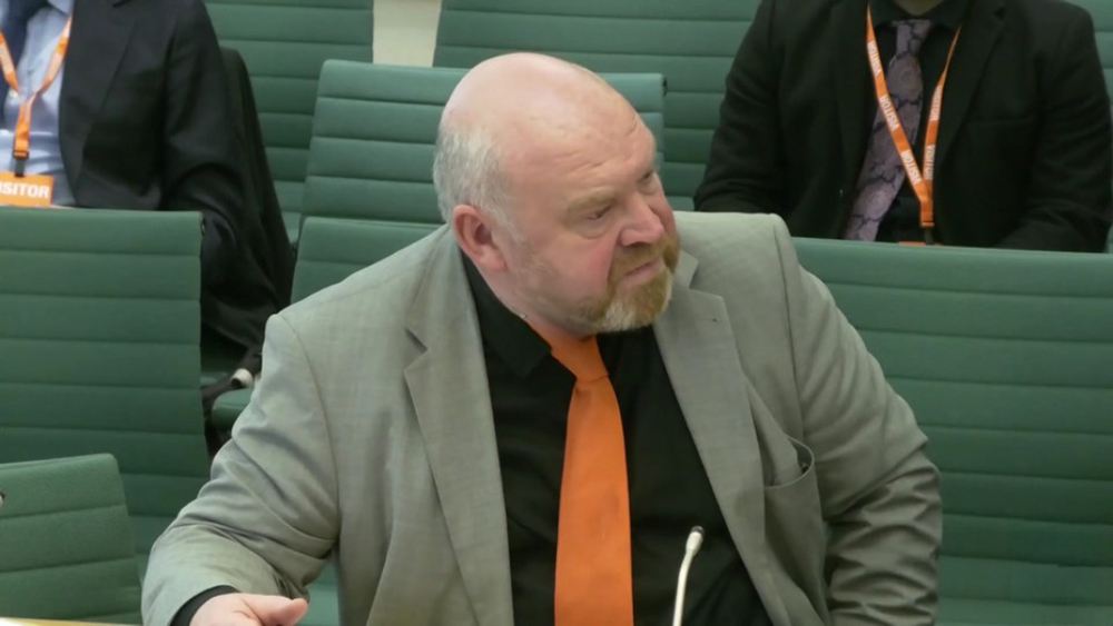 Cllr Bill Revans in Parliament, giving evidence to the select committee.
