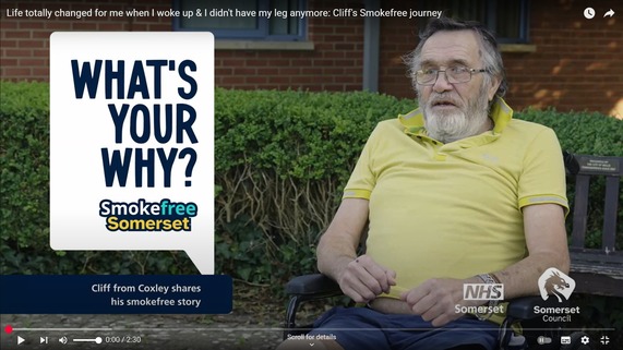YouTube video thumbnail of Cliff following his Smokefree journey.