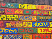 Painted bricks on a wall in Bridgwater.