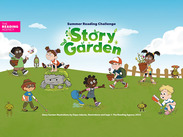 Graphic illustrating the Summer Reading Challenge with children in a country setting.