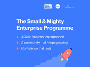 Promotional image for The Small & Mighty Enterprise Programme with logos and text highlighting support for 4,000+ businesses.