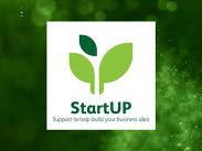 StartUP logo with three green leaves and the text “Support to help build your business idea” on a white background.
