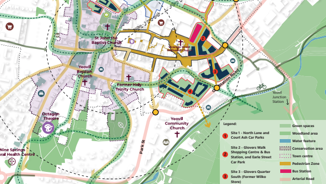 Vision framework map of the masterplan for Yeovil.