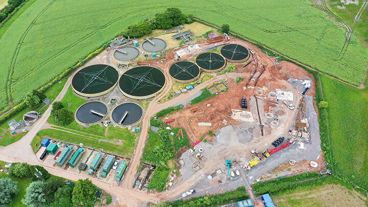 Aerial view of Langport Water Recycling Centre by Wessex Water.