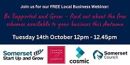 Free local business webinar on 14 Oct, 12–12:45pm. Hosted by Somerset Start Up, Taunton Chamber, Cosmic & Somerset Council.