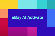 eBay AI Activate text on a colourful geometric background with shades of blue, green, yellow, orange, red, and pink.