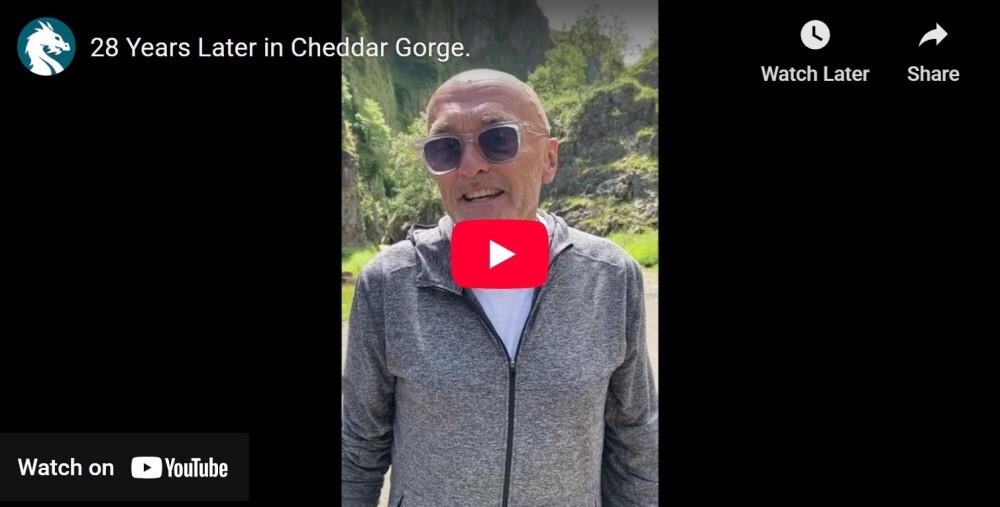 YouTube thumbnail for 28 Years Later, filmed in Cheddar Gorge with Danny Boyle, Jodie Comer, Aaron Taylor-Johnson and Ralph Fiennes.