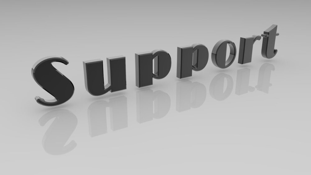 3D word “Support” in dark grey letters with a reflective surface on a light grey background.