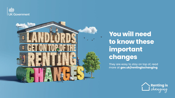 UK Government graphic: ‘Landlords get on top of renting changes’ with link to gov.uk/rentingischanging.