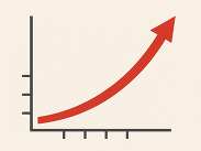 Red upward arrow on a graph indicating rapid growth or increasing trend over time.