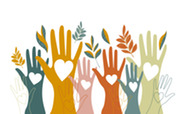 Illustration of hands in a community