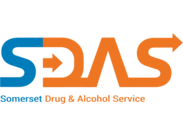 Somerset Drugs and Alcohol Service (SDAS) logo, showing the SDAS lettering with arrow motif and the full service name beneath.