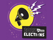 Graphic showing a megaphone with lightning bolts and text promoting Somerset Youth Parliament 2025 elections.