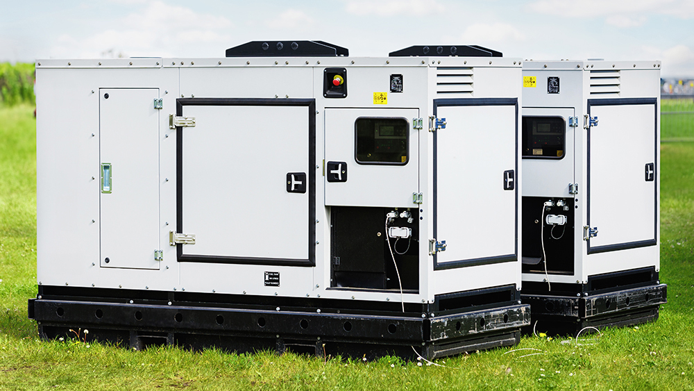 Two large portable power fuel generators at a commercial event.