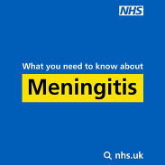 NHS graphic reading “What you need to know about meningitis” on a blue background, with NHS logo and nhs.uk link.