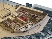 Architectural model showing the layout and internal structure of the historic Tone Works site buildings viewed from above.