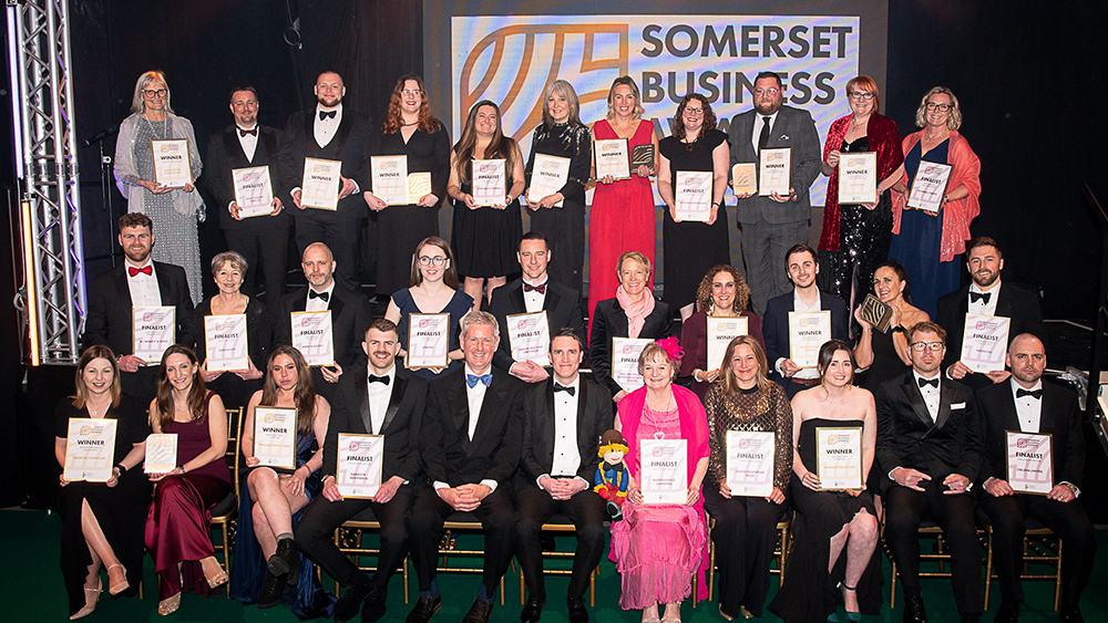 Group photo of the Somerset Business Awards 2026 winners, taken at the grand final at The Bath & West Showground on 26 March 2026.