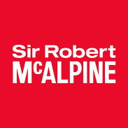 Sir Robert McAlpine logo with white text on a red background.