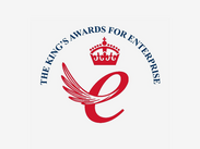King’s Award for Enterprise logo featuring a red crown and stylised letter e with wings, encircled by the award name on white.