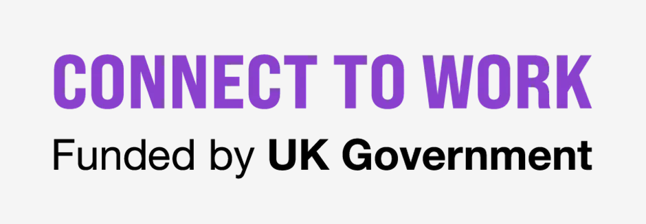 Connect to Work logo in purple text, with “Funded by UK Government” in black beneath on a white background.