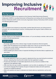 Improving Inclusive Recruitment toolkit cover page with title text, accessible design, and logos from NIHR, Somerset Council and Connect to Work.