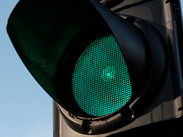 Close-up of green traffic light.
