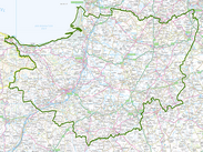 Map of Somerset with green Somerset boundary line, showing major roads, towns and Bridgwater Bay coastline.