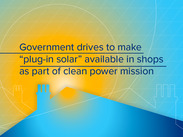 Graphic with sun over stylised rooftops and headline about government plans to make plug-in solar available in shops.