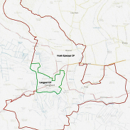 Map of Huish Episcopi and Langport Area showing local roads, rivers and surrounding villages.