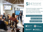 Somerset Innovation Hub event with attendees and presenter, promoting practical innovation support for Somerset start-ups and SMEs.
