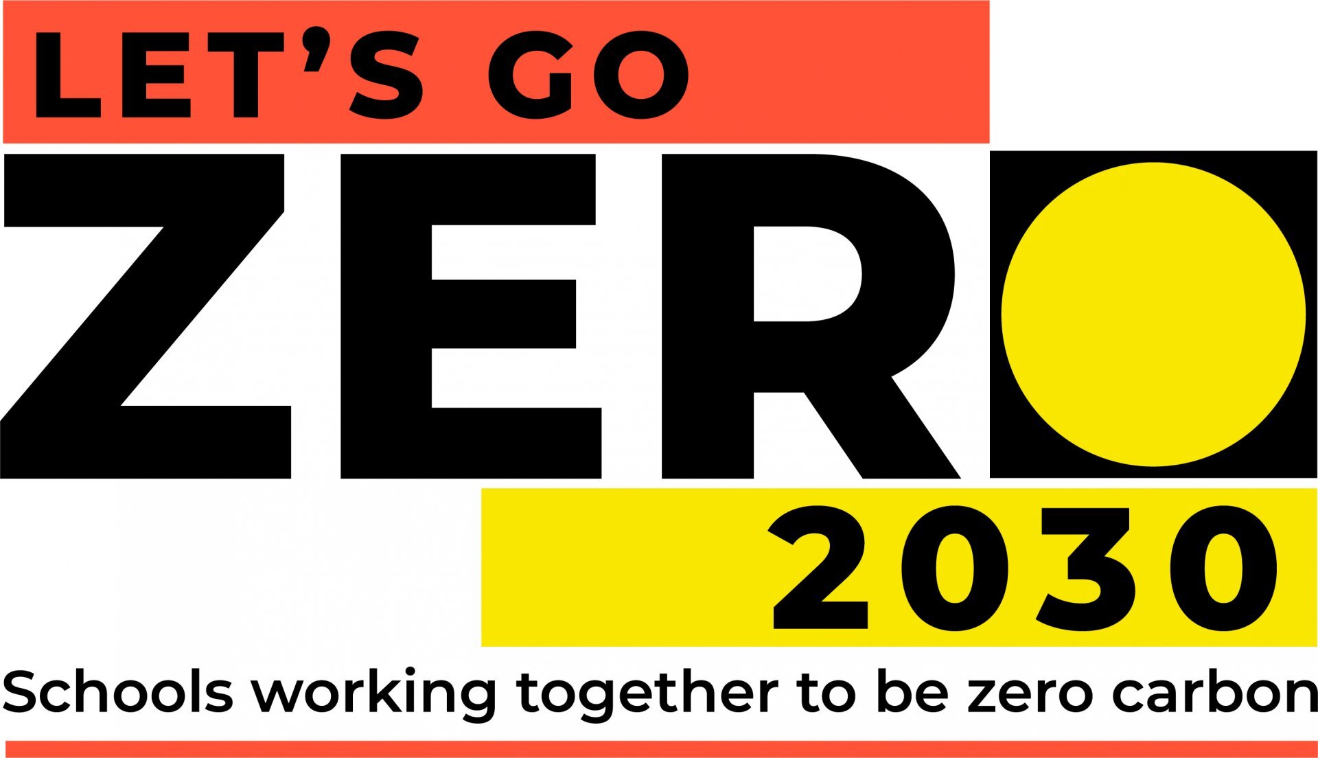 Let's Go Zero logo with campaign slogan 'Schools working together to be zero carbon' promoting school climate action.